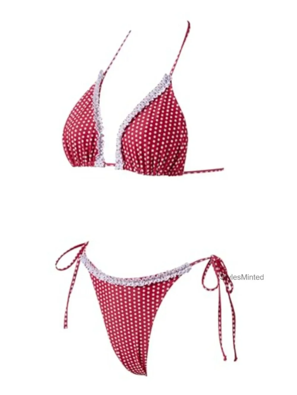 Women Ruffle Thong Bikini Set Halter Triangle 2 Piece Swimsuit Adjustable Straps